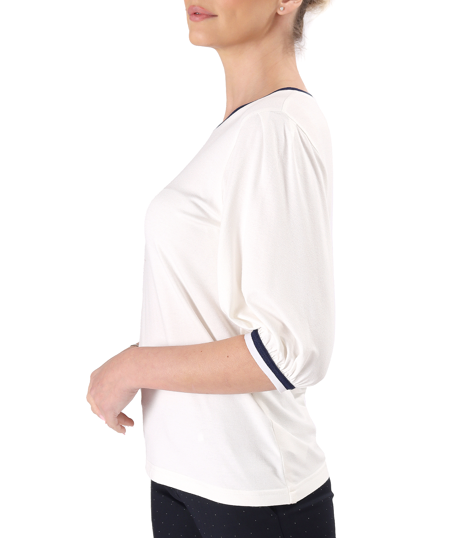 Elegant stretch jersey blouse with three-quarter sleeves