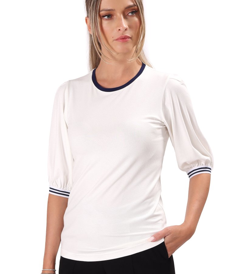 Elegant stretch jersey blouse with three-quarter sleeves