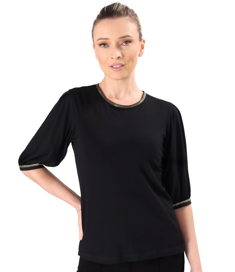 Elegant stretch jersey blouse with three-quarter sleeves