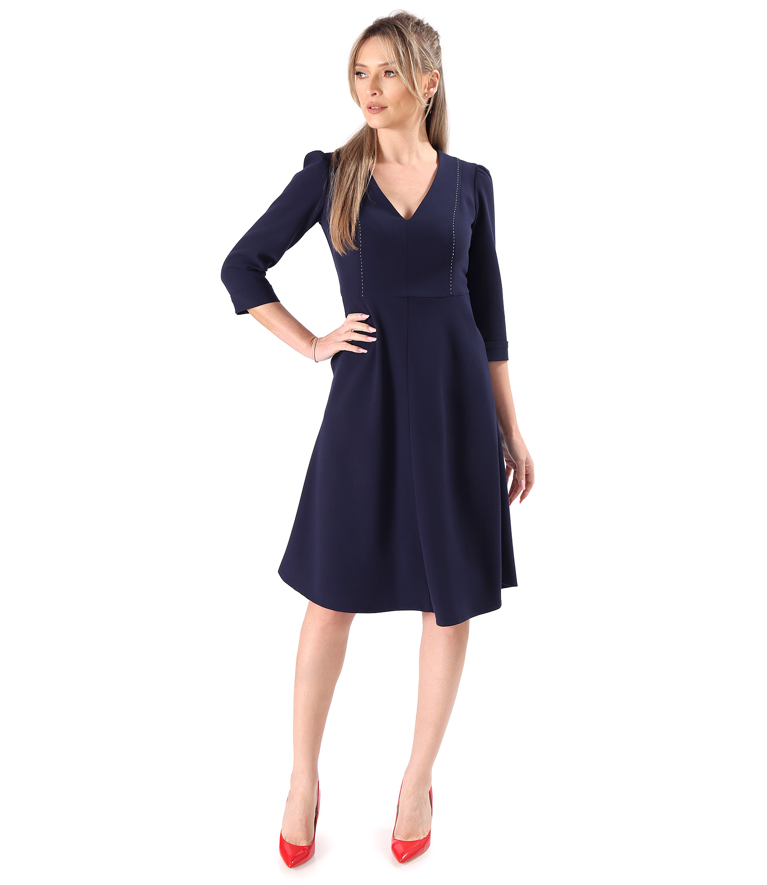 Office fit-and-flare dress in stretch viscose-blend fabric