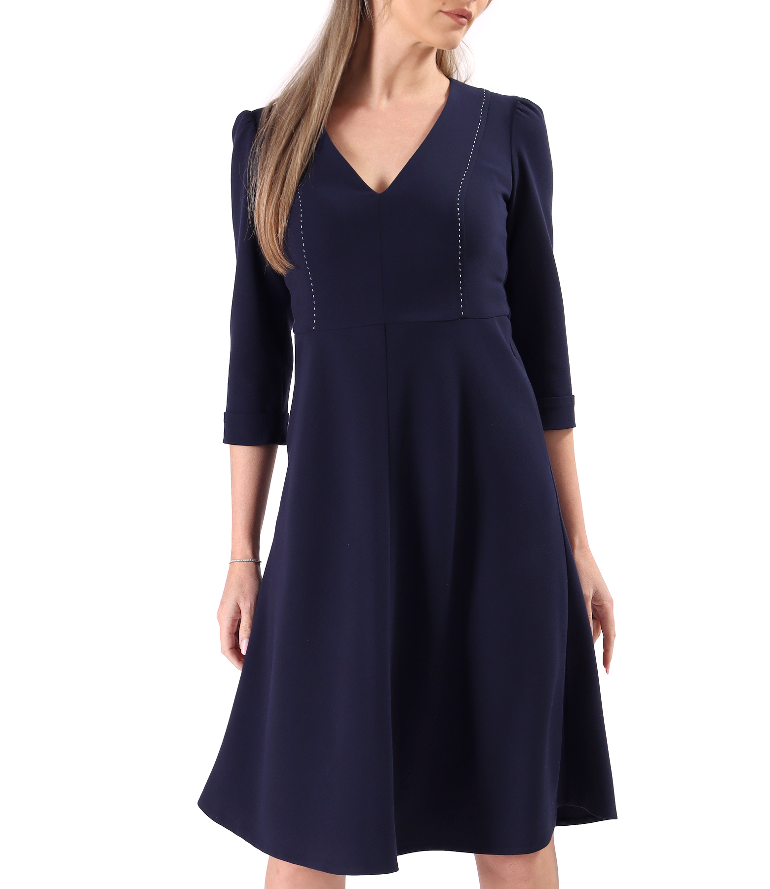 Office fit-and-flare dress in stretch viscose-blend fabric