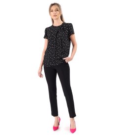 Elegant viscose blouse printed with polka dots