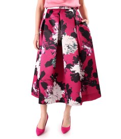 Midi skirt made from printed Duchesse with oversized flowers