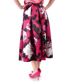 Midi skirt made from printed Duchesse with oversized flowers