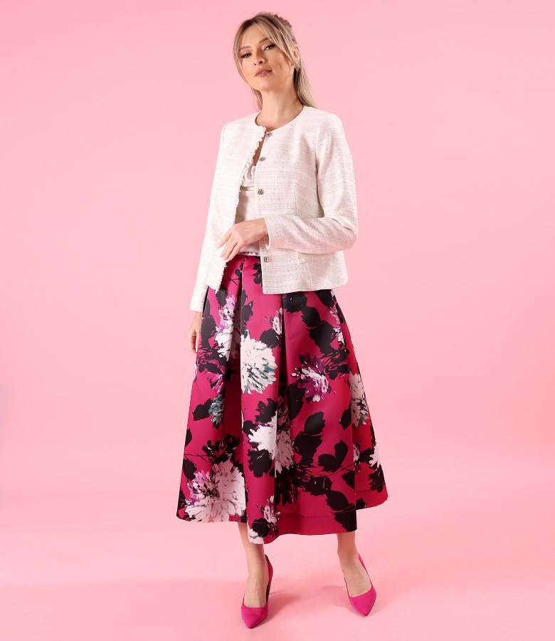 Midi skirt made from printed Duchesse with oversized flowers