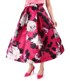 Midi skirt made from printed Duchesse with oversized flowers