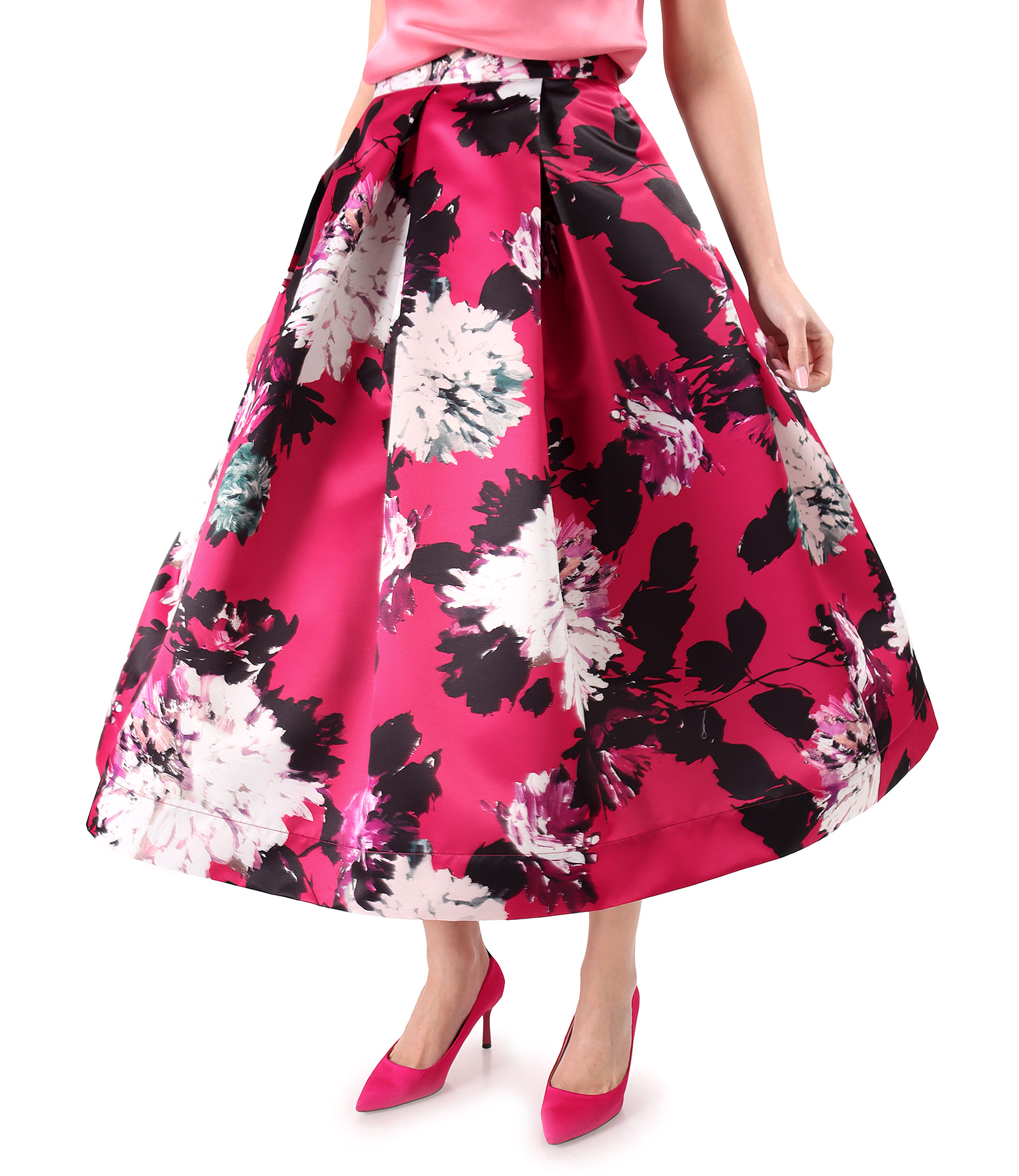 Midi skirt printed with oversized flowers