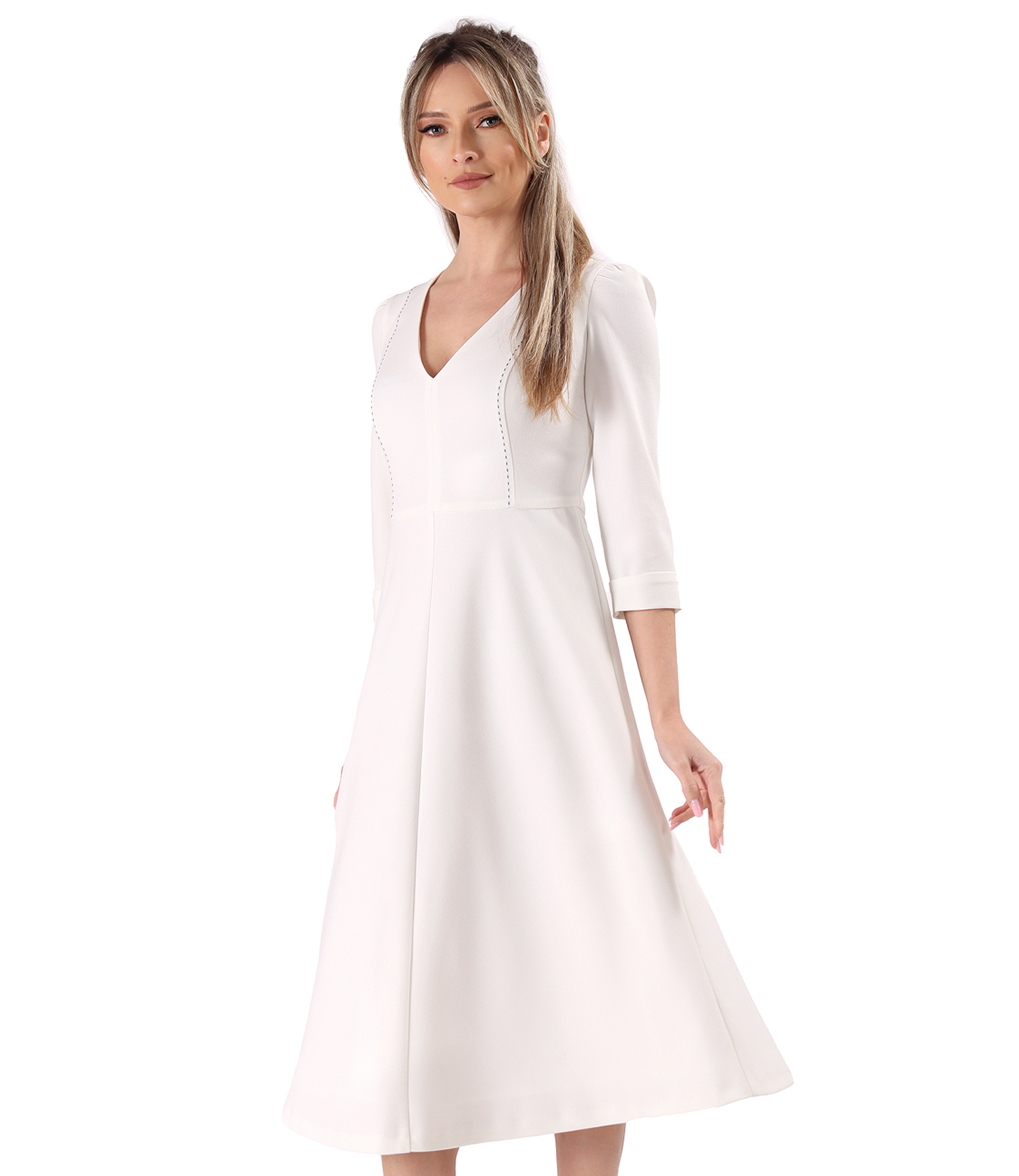 Office fit-and-flare dress in stretch viscose-blend fabric