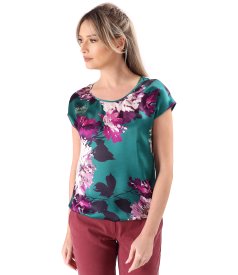 Casual blouse made of natural silk printed with floral motifs