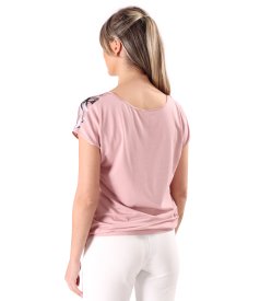 Blouse with natural silk front with geometric motifs