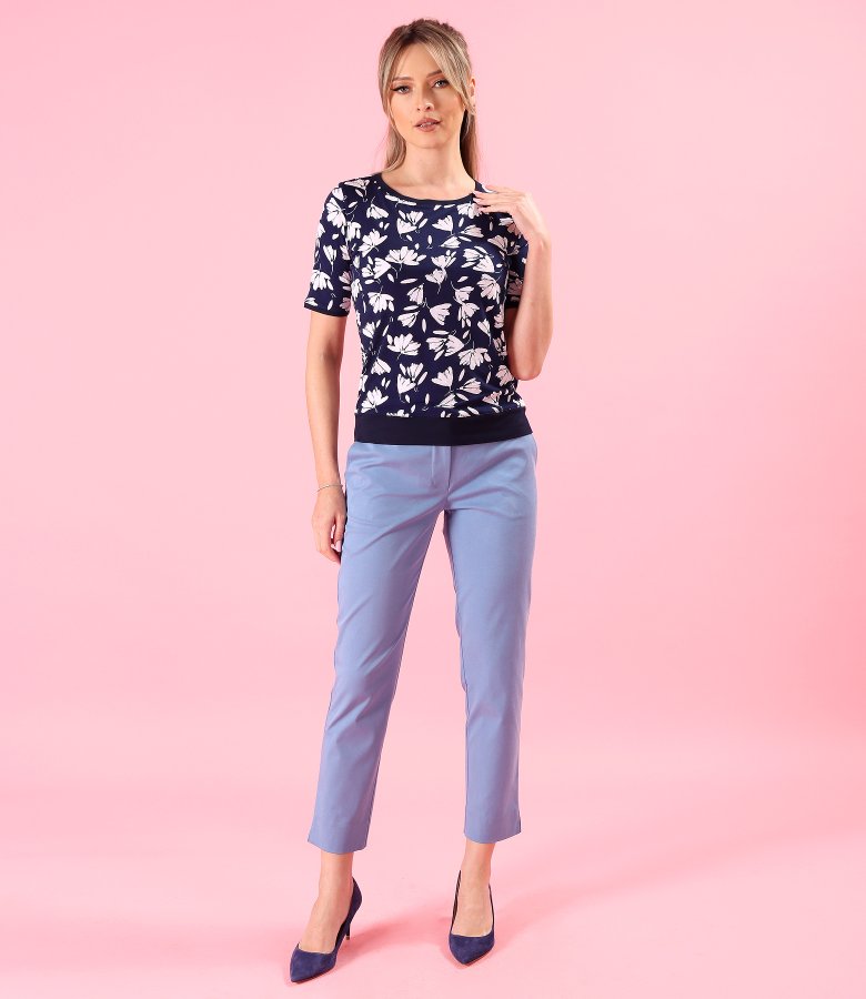 Elastic jersey blouse with embossed rubber print