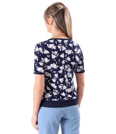 Elastic jersey blouse with embossed rubber print