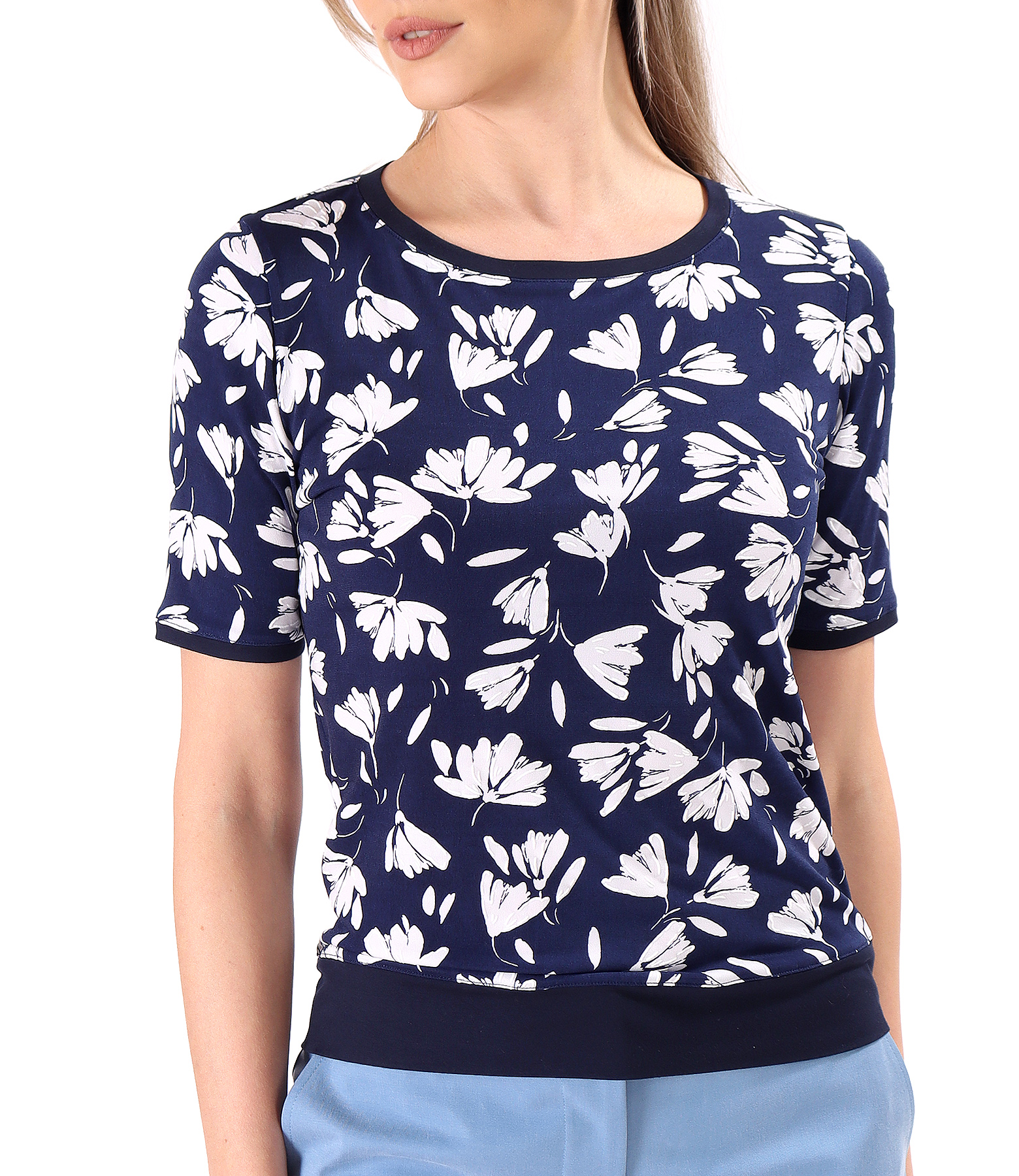 Elastic jersey blouse with embossed print