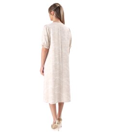 Loose-fit midi dress in viscose brocade with metallic gold thread