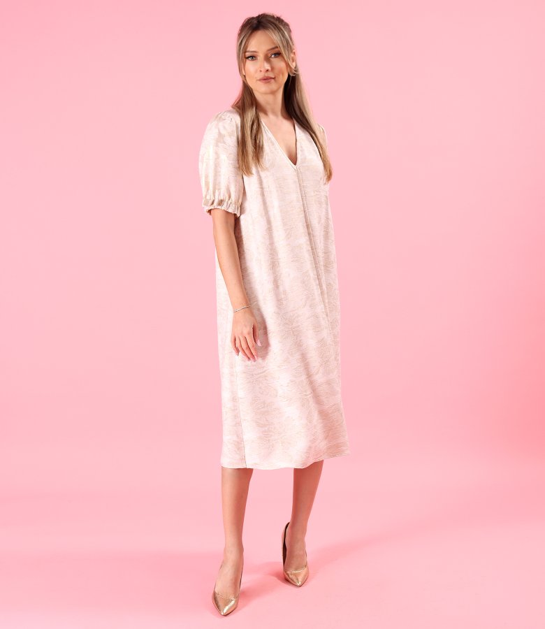 Viscose brocade midi dress with gold metallic thread