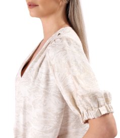 Loose-fit midi dress in viscose brocade with metallic gold thread