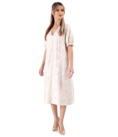 Loose-fit midi dress in viscose brocade with metallic gold thread