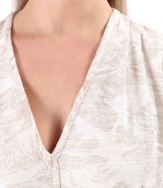 Loose-fit midi dress in viscose brocade with metallic gold thread