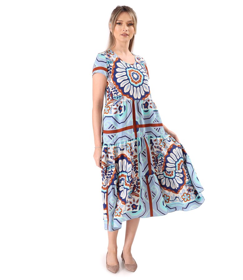 Midi dress with ruffles made of printed viscose