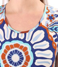 Midi dress with ruffles in printed viscose