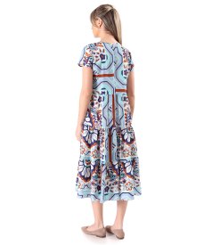 Midi dress with ruffles in printed viscose