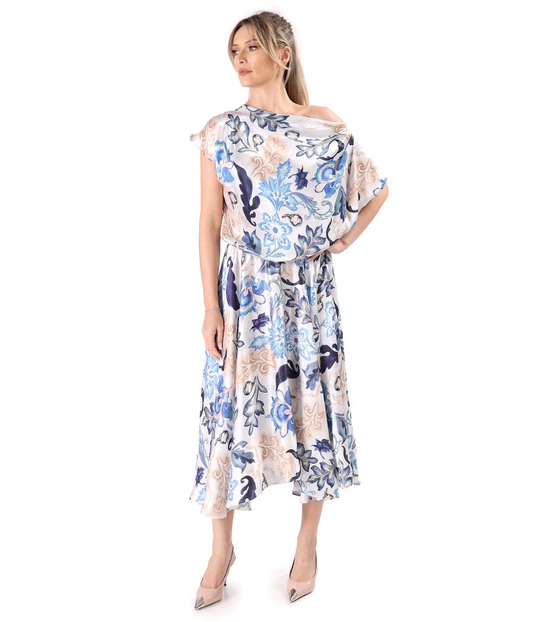 Midi dress made of satin viscose printed with floral motifs