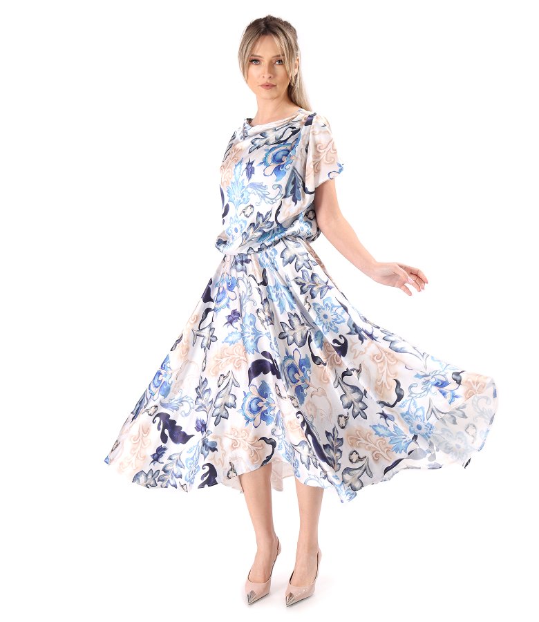 Midi dress made of satin viscose printed with floral motifs
