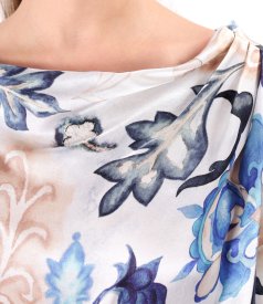 Midi dress in satin viscose with a floral print