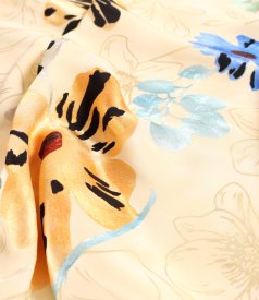 Midi dress in printed viscose with floral motifs