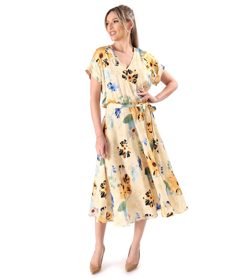 Viscose midi dress printed with floral motifs