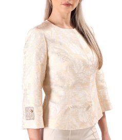 Occasion blazer crafted from floral brocade with decorative pearl embellishments