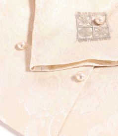 Occasion blazer crafted from floral brocade with decorative pearl embellishments