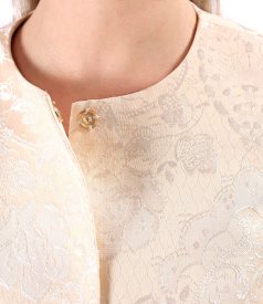 Occasion blazer crafted from floral brocade with decorative pearl embellishments