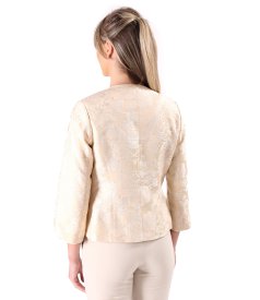 Occasion blazer crafted from floral brocade with decorative pearl embellishments
