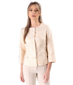 Occasion blazer crafted from floral brocade with decorative pearl embellishments