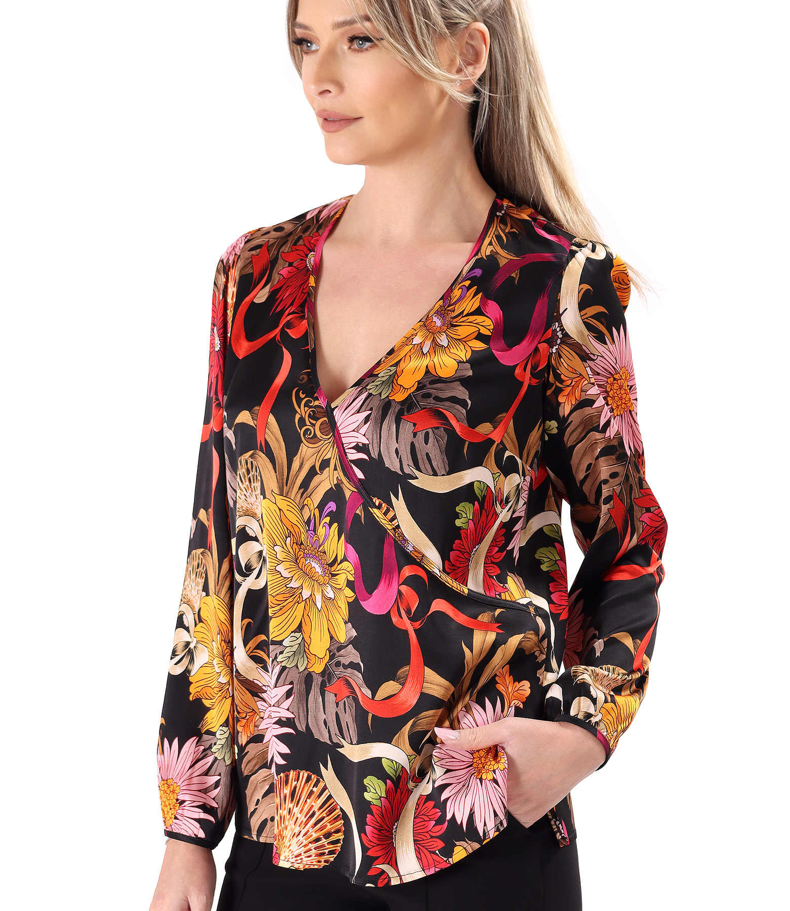 Elegant blouse with overlapping neckline