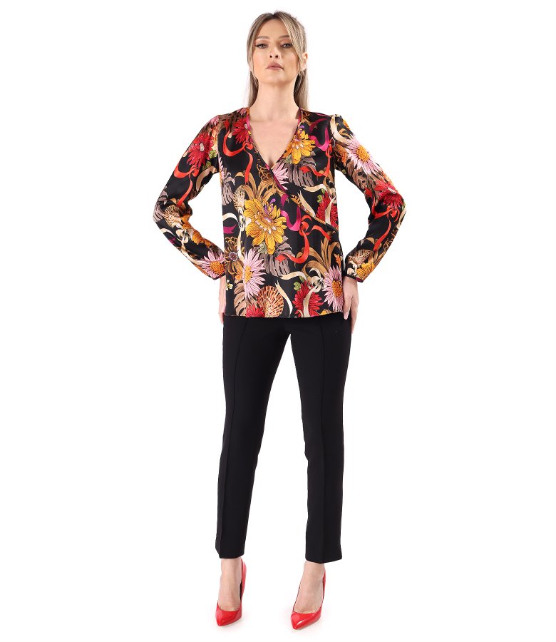 Elegant blouse with overlapping neckline