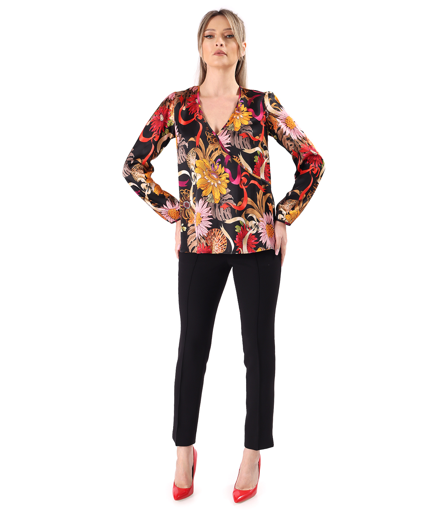 Elegant blouse with overlapping neckline