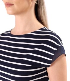 Elastic jersey blouse printed with stripes