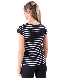 Elastic jersey blouse printed with stripes