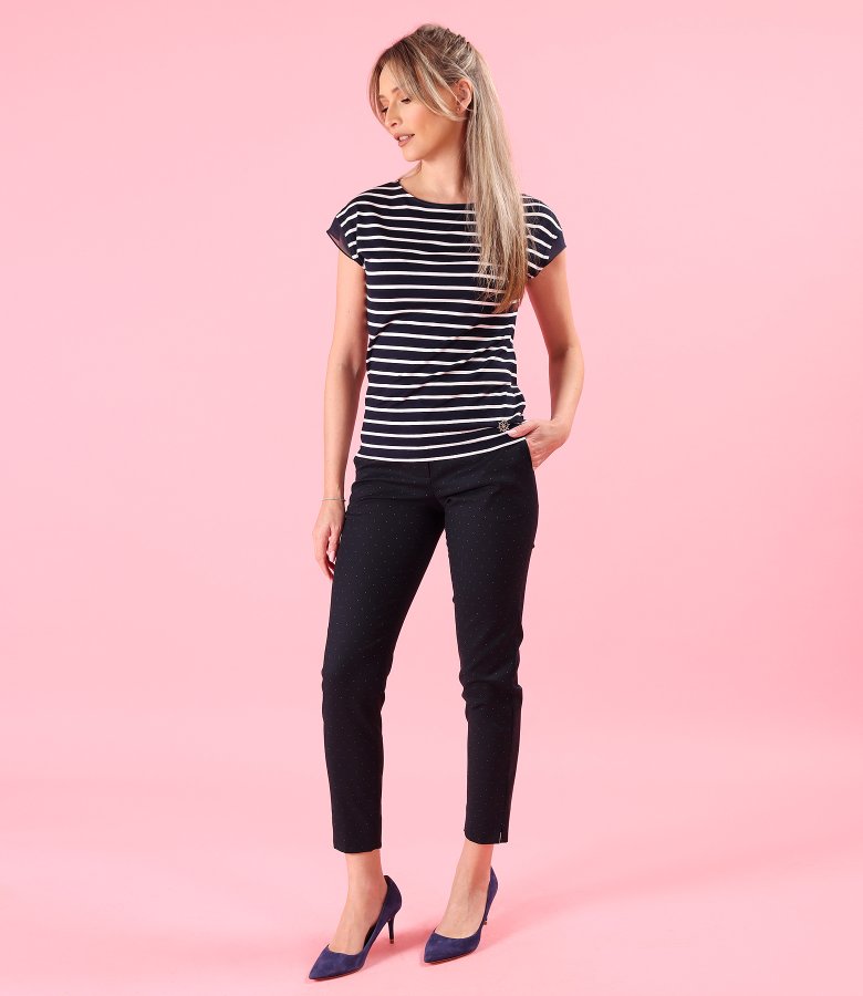 Elastic jersey blouse printed with stripes