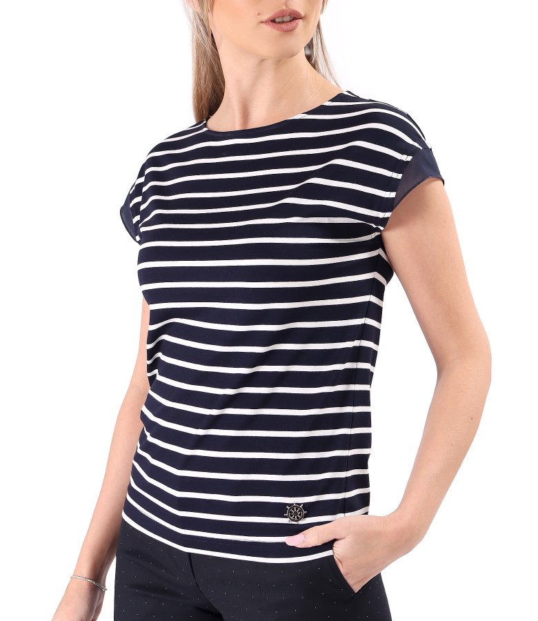 Elastic jersey blouse printed with stripes