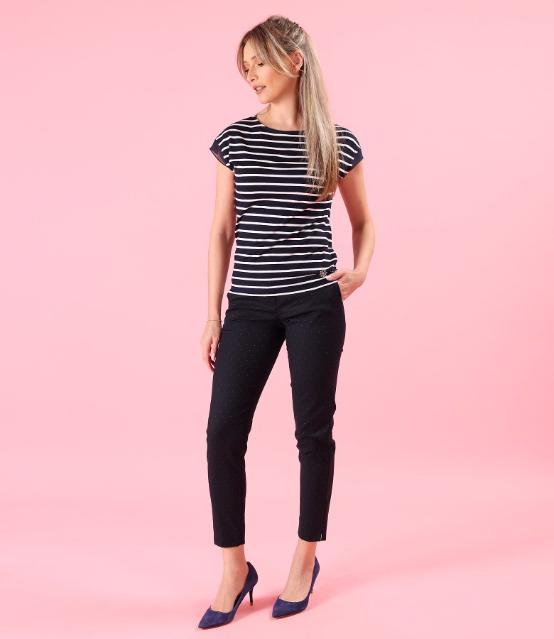 Striped jersey blouse and tapered trousers