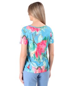 Elastic jersey blouse with cord at the bottom