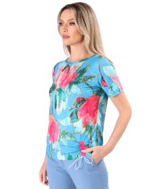 Elastic jersey blouse with cord at the bottom