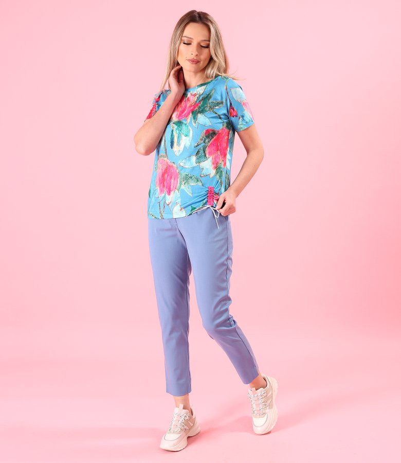 Elastic jersey blouse with cord at the bottom