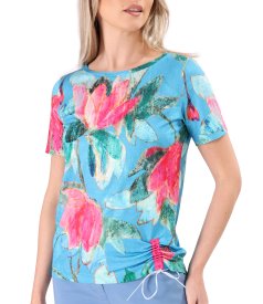 Elastic jersey blouse with cord at the bottom