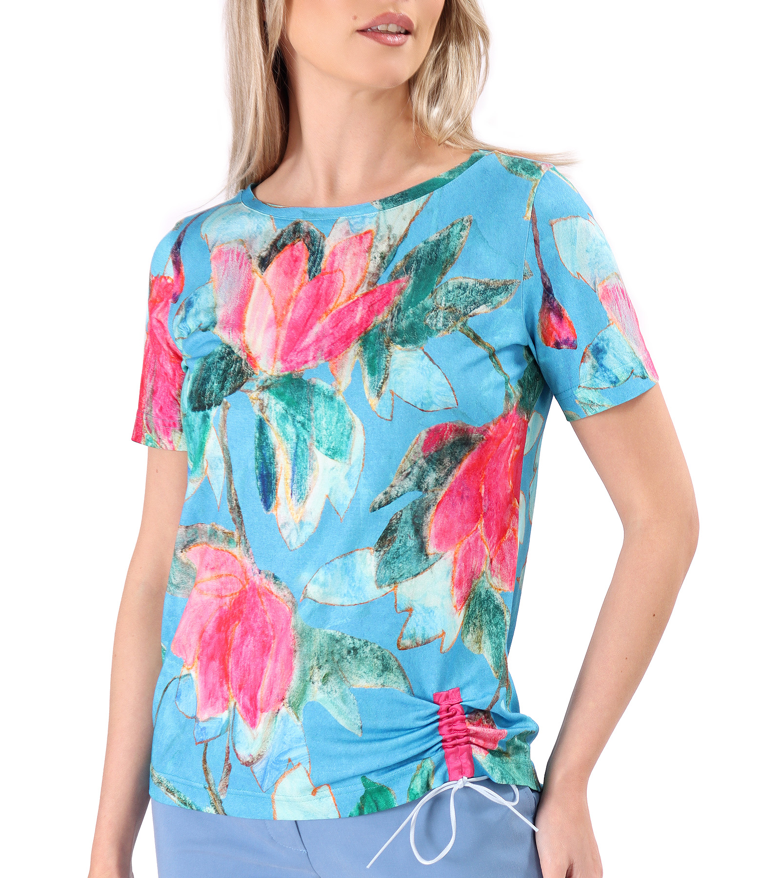 Elastic jersey blouse with cord at the bottom