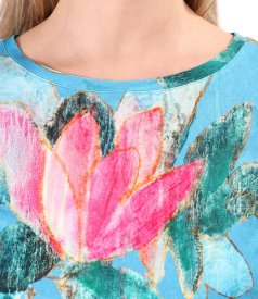 Elastic jersey blouse with cord at the bottom