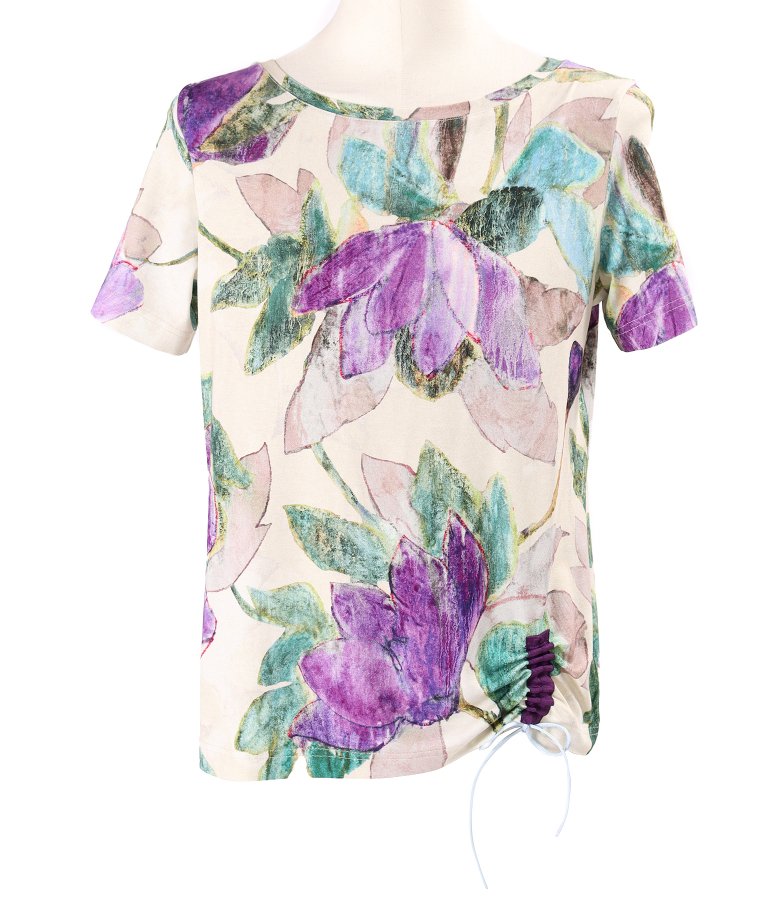 Elastic jersey blouse with cord at the bottom